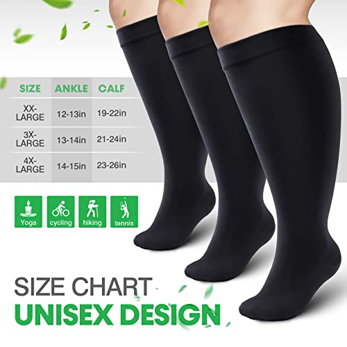 Nature Evo 1 Pack Black Plus Size Compression Socks For Women & Men, Extra Wide Calf Knee High Stockings For Circulation Support #TOP3