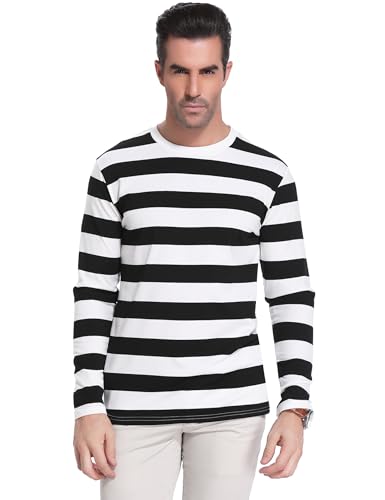 iClosam Mens Black and White Striped T Shirt Long Sleeve Crewneck Casual Basic Tee Cotton Pullover Tops S-3XL2