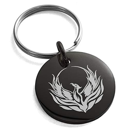 Stainless Steel Greek Mythology Phoenix Symbol Small Medallion Circle Charm Keychain Keyring