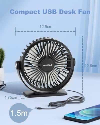 TriPole Desk Fan, Portable USB Fan 3 Speeds Adjustable Powerful Mini Fans, Ultra Quiet 360° Rotatable Table Cooling, Electric Small Fans for Bedroom, Office, Library Desktop, Travel - Cosy Home Interiors TriPole Desk Fan, Portable USB Fan 3 Speeds Adjustable Powerful Mini Fans, Ultra Quiet 360° Rotatable Table Cooling, Electric Small Fans for Bedroom, Office, Library Desktop, Travel - Image 6