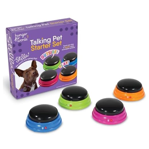 Hunger for Words Talking Pet Starter Set - 4 Piece Set Recordable Buttons for Dogs, Talking Dog Buttons, Teach Your Dog to Talk, Talking Pet, Dog Training Games, Dog Buttons for Communication