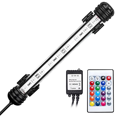 GreenSun LED Lighting Luz de acuario, luces sumergibles para peceras con control remoto, 12 V, 9 ledes, 5050SMD, tira subacuática para pecera, RGB 18 cm/7 pulgadas Cover