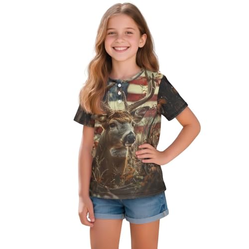 DISNIMO Short Sleeve Henley Tee Shirts for Girls Summer T-Shirts Ribbed Knit Tee Tops