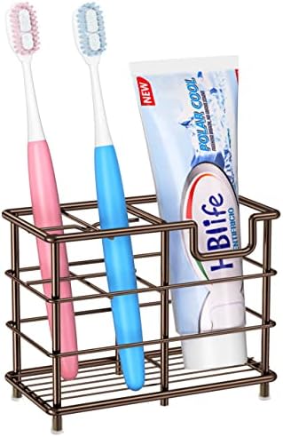 HBlife Small Toothbrush Holder for Bathroom, 5 Slots Bronze Stainless Steel Bathroom Accessories Organizer for Small Spaces