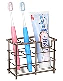 HBlife Small Toothbrush Holder for Bathroom, 5 Slots Bronze Stainless Steel Bathroom Accessories Organizer for Small Spaces