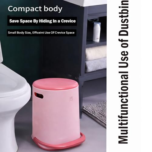 Image of Kriva Plastic Pedal Dustbin with Soft Close Lid | Compact Garbage Bin for Bathroom, Kitchen & Office | Modern Design Anti Slip Base Trash Can(Pink Lid & Base)