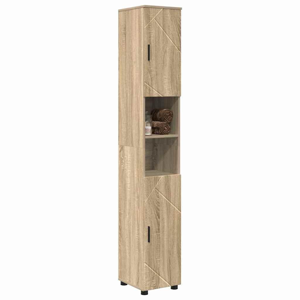 Szafka łazienkowa dąb Sonoma z miejscem do przechowywania 30 x 35 x 192 cm, materiał drewnopochodny i metal, 2 drzwi, zajmuje mało miejsca, montaż ścienny, organizer dla gości WC i pralnia
