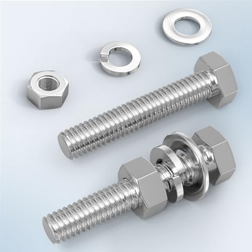 Image of 10PCS 1 /2-13 x 2-1 /2 inch 304 Stainless Steel External Hex Bolt, Fully Threaded Bolt with Nut Flat & Lock Washers and Spanner