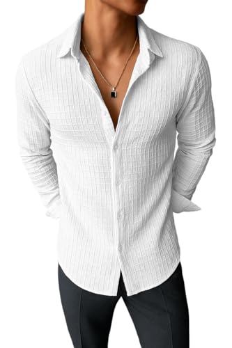 Image of Men's Casual Button Down Shirts Long Sleeve Linen Shirt Fashion Textured Beach Summer Shirts| Men Stylish Shirt | Men Fancy