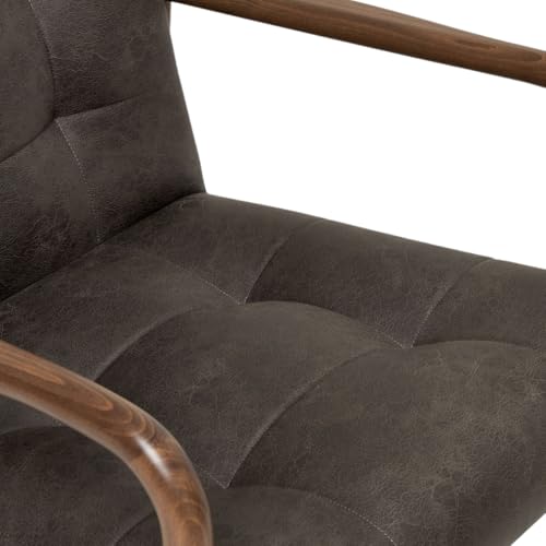 Image of Kingsman Furnitures Benette Premium Teak Wood Armchair for Living Room | Bedroom | Drawing Room | Elegant Matte Finish with Luxurious | Comfortable and Durable Seating (Faux Leather)