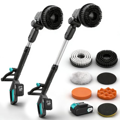Image of 20V Cordless Electric Spin Scrubber with Replaceable Battery & Long Handle - Includes 8 Replaceable Brush Heads for Bathroom, Tile, Grout, Shower, Bathtub, Kitchen, Car & Outdoor Cleaning