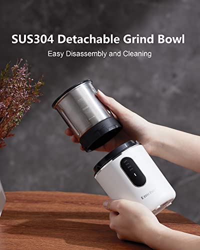 DmofwHi Cordless Coffee Grinder Electric, USB Rechargeable Coffee Bean Grinder with 304 Stainless Steel Blade and Removable Bowl-White