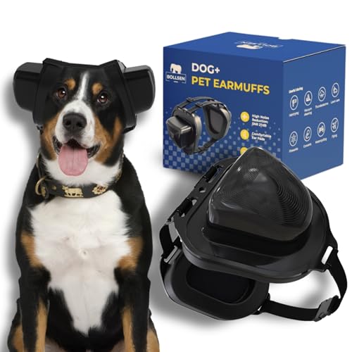 BOLLSEN Dog+ Gehörschutz für Hunde | Verstellbarer Ohrenschutz & Lärmschutz für alle Hunderassen, reduziert Geräusche um ca. 27 dB – ideal bei Silvester, Gewitter & Arbeit (S)