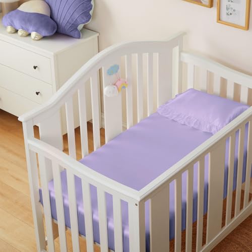 Image of Entisn 28x52 Satin Fitted Crib Sheet 2 Pack, Light Purple