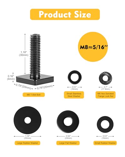 Image of T Slot Bolts for Roof Rack Cross Bars, Platform, Cargo Basket, Stainless Square T Track Bolt Adapter to Secure Bike /Ski /Kayak Rack, Solar Panel, Awning, 4mm Thick