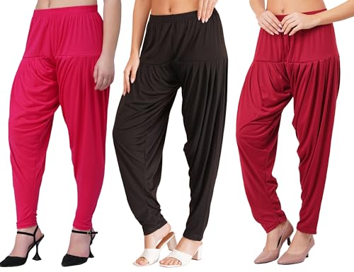 Image of Buy That Trendz Combo Offer (Pack of 3) Cotton Viscose Lycra Dhoti Patiyala Salwar Harem Bottoms Pants for Womens (White, Maroon, Black)