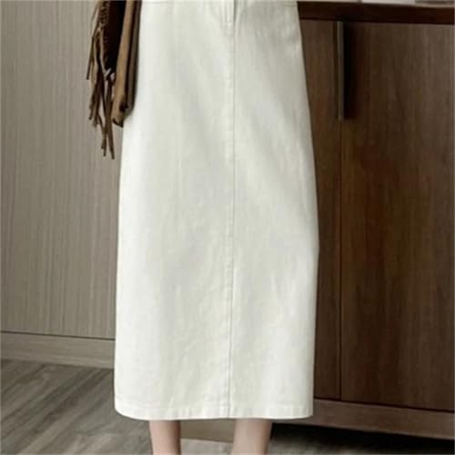 Women's A-Line Denim Midi Skirts - Washed Solid Color, High Waist, Back Split, Wrapped for Summer Wear3