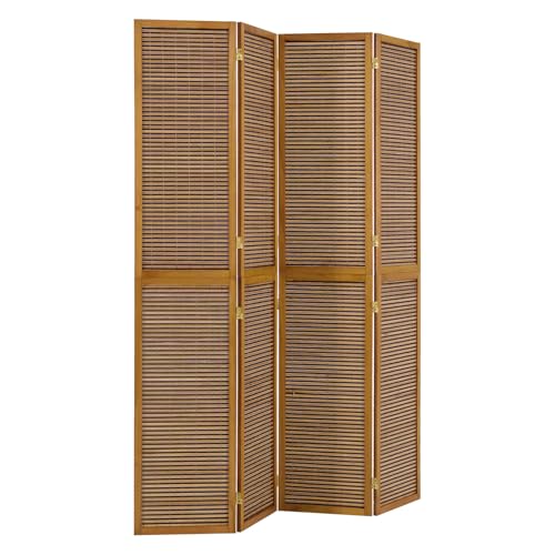 Homestyle4u Paravent Interieur Hauteur 200 cm du Bambou en Brun Clair 4 Panneaux séparateur de pièce décoratif