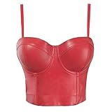 VEENDEO Women's Straps PU Leather Bustier Crop Top Push Up Corset Top Bra For Club Party Racer Sports