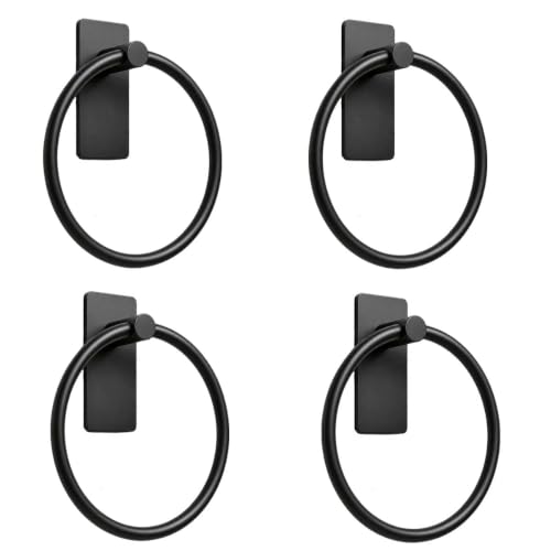 Image of iSTAR Stainless Steel Self Adhesive Round Towel Ring | No Drilling Wall Mounted Bathroom Accessories | Napkin Hand Towel Holder for Kitchen, Wash Basin, Home and Hotels (Black Finish) (Pack of 4)