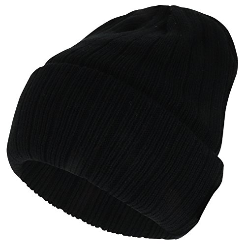 Armycrew 3M Thinsulate Insulation Fleece Lined Long Cuff Ribbed Beanie - Black