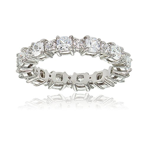 Hoops & Loops Sterling Silver Cubic Zirconia Cushion & Round-Cut Eternity Band Ring