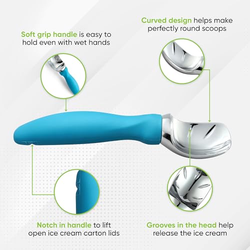 Image of Spring Chef Heavy Duty Metal Ice Cream Scoop with Soft Grip Handle, Teal