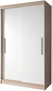 Armadio con Ante scorrevoli, Armadio guardaroba con barra appendiabiti e ripiani - 120x61x200 cm - NOAH 04 Quercia Sonoma + Bianco