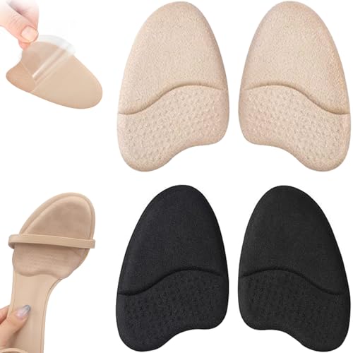 Seiunn つま先 インソール ハイヒール クッション 【2色 4枚】 パンプス 中敷き 足裏保護パッド 前ズレ防止 滑り止め 弾力性 衝撃吸収 圧力分散 靴のサイズ調整 シリコン (黒色+ベージュ)