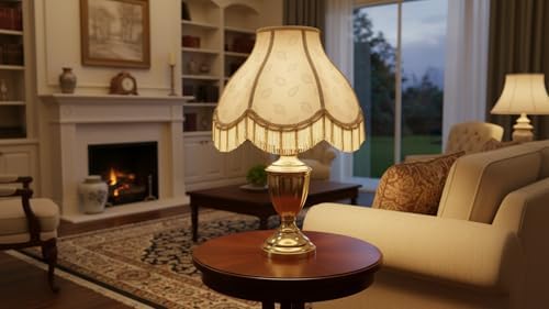 Aspen Creative 30336A Tranditional Scallop Dome Shape Spider Construction Lamp Shade in Butter Cream Jacquard Fabric, 13" wide (5" x 13" x 9 1/2")