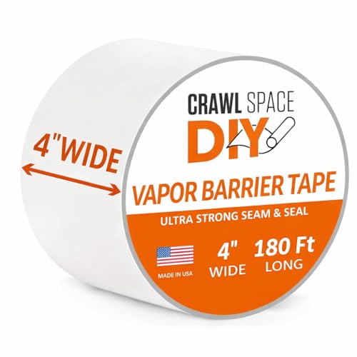CrawlSpace-DIY - Vapor Barrier Tape, 4 Inch x 180', White Polyethylene 12mm Tape, Moisture Barrier Seal and Seam, Insulation Tape for Crawl Space Vapor Barriers, Underlayment and Plastic Sheeting