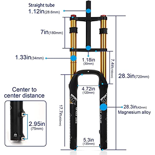 Gaozhe 26" Fat Forks Air Bike Downhill Mountain Bike Forks 4.0 Fat Bike Fork Mtb Electric Bicycle Suspension Forks 1-1/8 Steerer 140Mm Travel Qr E-Bike Front Fork For 4.0" Fat Tire Atb/Bmx 2850G #TOP1