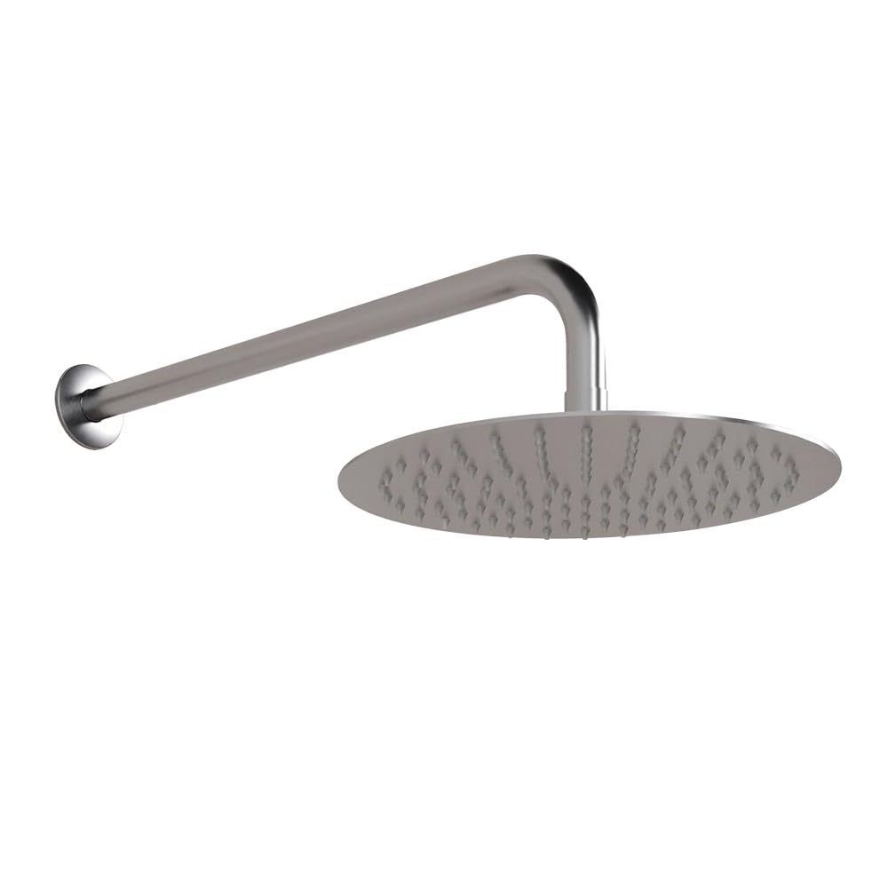 Kit doccia satinato con braccio 35 cm e soffione 25 cm in acciaio inox, ugelli anticalcare e attacchi standard G 1/2", GEMINI