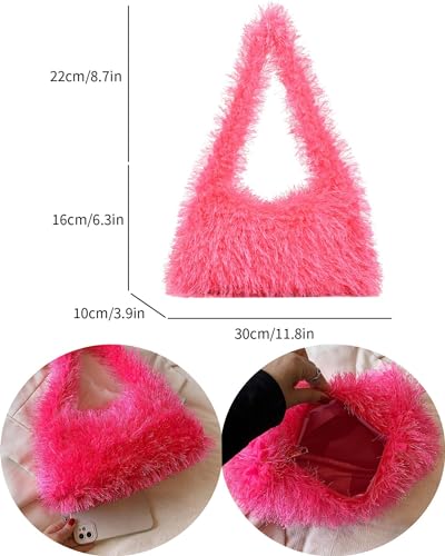 Image of Fluffy Shoulder Hobo Bag Handbag and Purse Women Y2K Fuzzy Soft Plush Underarm Tote Bag