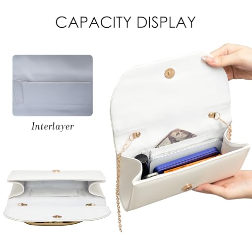 Larcenciel White Leather Clutch Purse for Women w/ 3D Gold Acrylic Handle & Removable Chain Strap, Vintage Envelope Evening Clutch Bag, Formal Lady Crossbody Handbag for Party, Wedding, Cocktail, Prom by Larcenciel - Used condition - Image 3