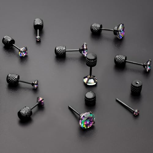 316L Surgical Stainless Steel Threadless Flat Back Earrings 2-6mm Hypoallergenic CZ Cartilage Earrings Studs Set Push-in Flat Back Stud Earrings Tragus Helix Piercing Jewelry for Women and Men4