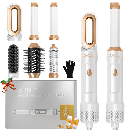 Airstyler Pro 6 in 1, UKLISS Asciugacapelli & Hair Styler Set con Arricciacapelli Automatico, Fono Capelli Professionale, Spazzola Lisciante, Spazzola Termica Capelli, Set Regalo per Styling - Bianco