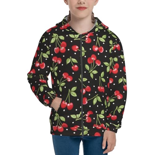 Sweet Red Cherry Kid Hoodies Boys Zip Up Sweatshirts Girls Pullover with Pocket3