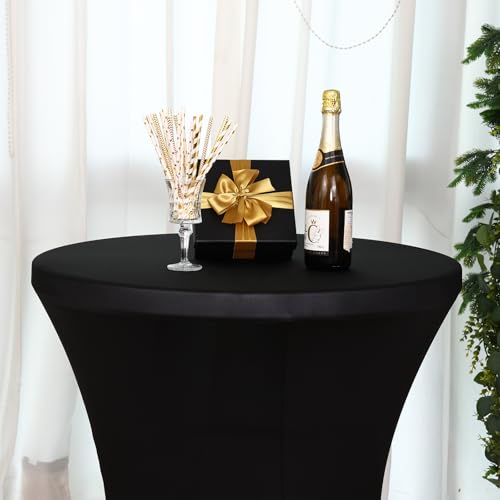 Image of Fixwal 4 Pack Spandex Cocktail Table Covers, 32x43 Inch Black Fitted Stretch Highboy Round Cover Table Cloth for Party, Bar, Pub, Wedding, Banquet
