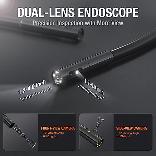 Dual Lens Endoscope Camera with Light, Teslong Mechanic Borescope Inspection Camera with Monitor, Flexible Snake Probe Camera, Fiber Optic Scope for Automotive HVAC Drain Wall - Image 4