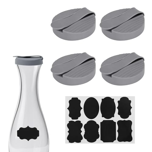 Fukaisu 4pcs Replacement Lids with Stickers for Good Seasons, BPA-Free Salad Dressing Lid Leakproof & Airtight Cap Accessory for Cruet Bottle Container (Gray)