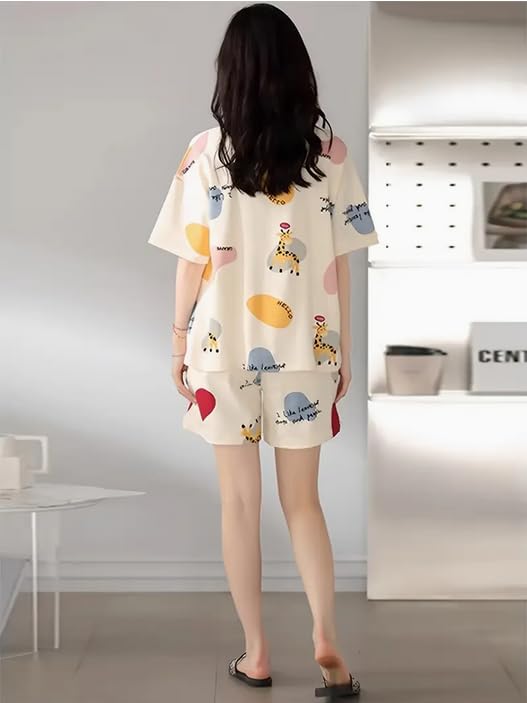 Image of Lunza Women's Cotton Blend Pajama Set, Short Sleeve T-Shirt and Shorts, Cute Bear Print Nightwear