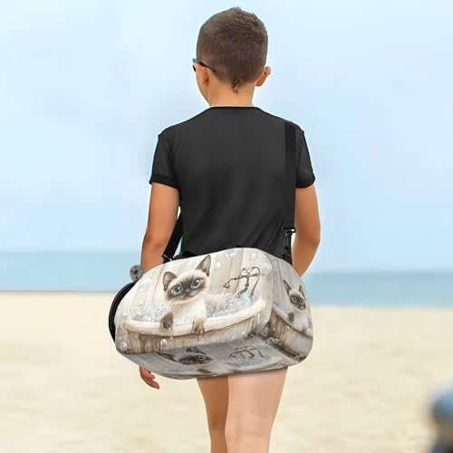 Duffle Bag for Boys or Girls with Shoes Compartment, Siamese Cat Sports Travel Bag Overnight4