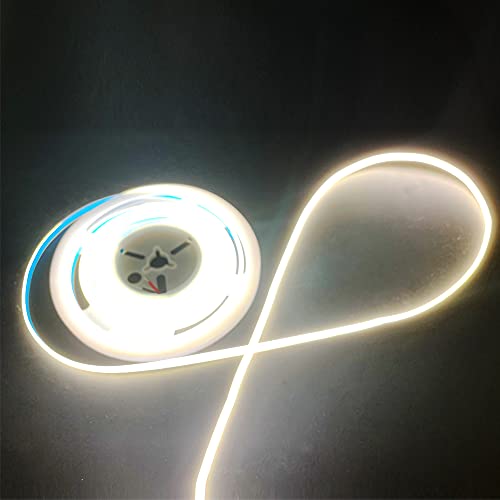 Image of DC 12V /24V 5MM Width PCB Premium High Brightness COB LED Strip Flexible High Density Chips Ra>90 Super Brightness Warm Natural White Light 5M (Warm Light 3000K, DC 24V)