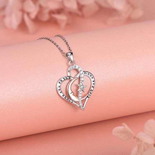 Distance Moon Heart Necklace For Women 925 Sterling Silver I Love You To The Moon And Back Pendant Necklaces For Mother Day Christmas Valentine's Day #TOP3
