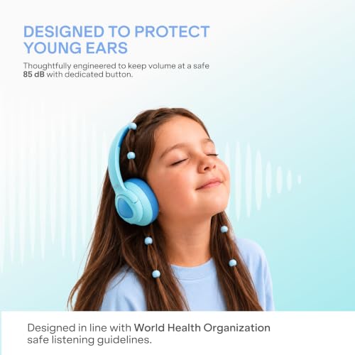 Image of boAt Sailor Play Wireless Kids Headphone w /85dB Volume Limiter, 40mm Driver Tuned for Kids, Soft & Plush Earcups, Lightweight & Durable Build, Adaptive Fit, 60H Battery, Bluetooth v5.4 (Shark Blue)