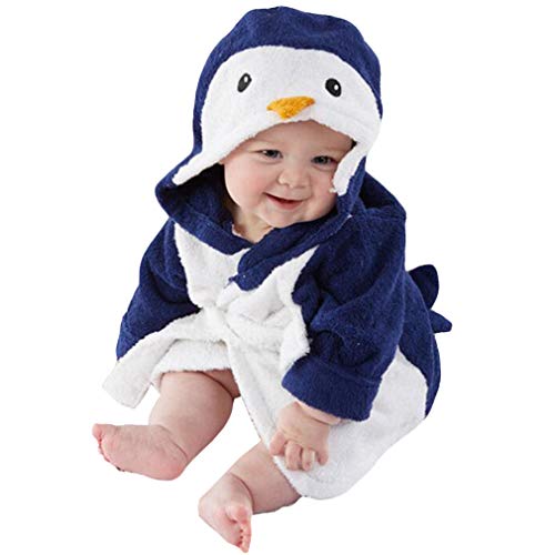 Serviette de bain poncho à capuche pour bébé unisexe avec motif animal coupé pour filles garçons Bleu Pingouin Taille S Cover