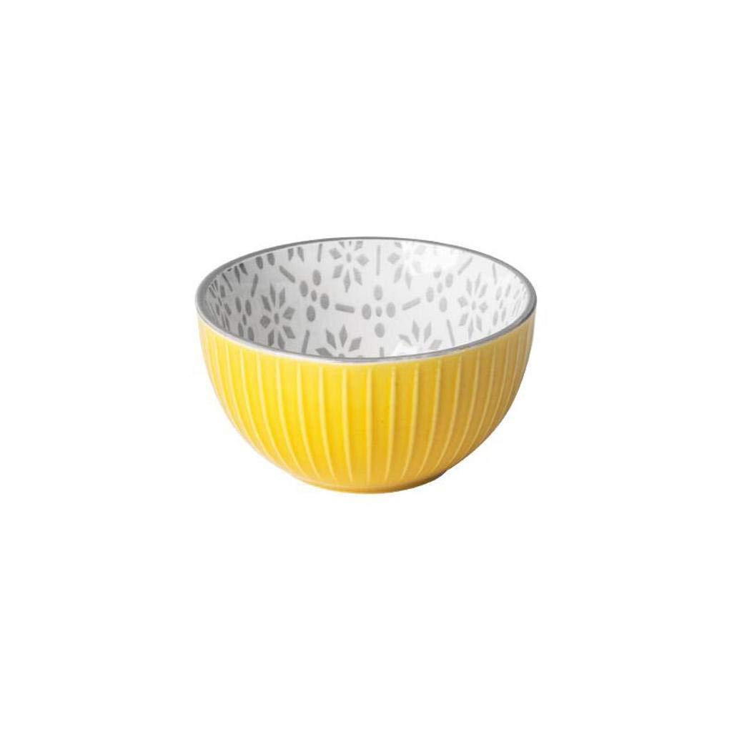 Ciotole per zuppa con Manico Anti-scottatura Goffratura nordica Piatto da Colazione in Ceramica Smaltata Noodle Tazza di Avena al latte-giallo-300ML