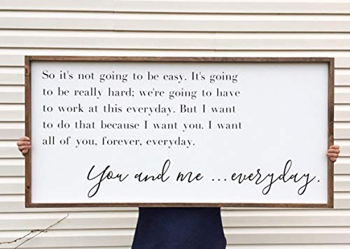 PotteLove Large Above Bed Sign, You and Me Everyday Framed Wood Sign, The Notebook Home Decor, Movie Quote Custom Wall Art, Love Sayings, 16 x 20 Inch, Wall Art Decor