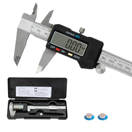 Digital Caliper 0-6" 150mm Measuring Tool with Metal Ruler, Micrometer Caliper with Auto-Off Feature, Interchangeable Between inches and millimeters for DIY/Household and 3D Printing, Black